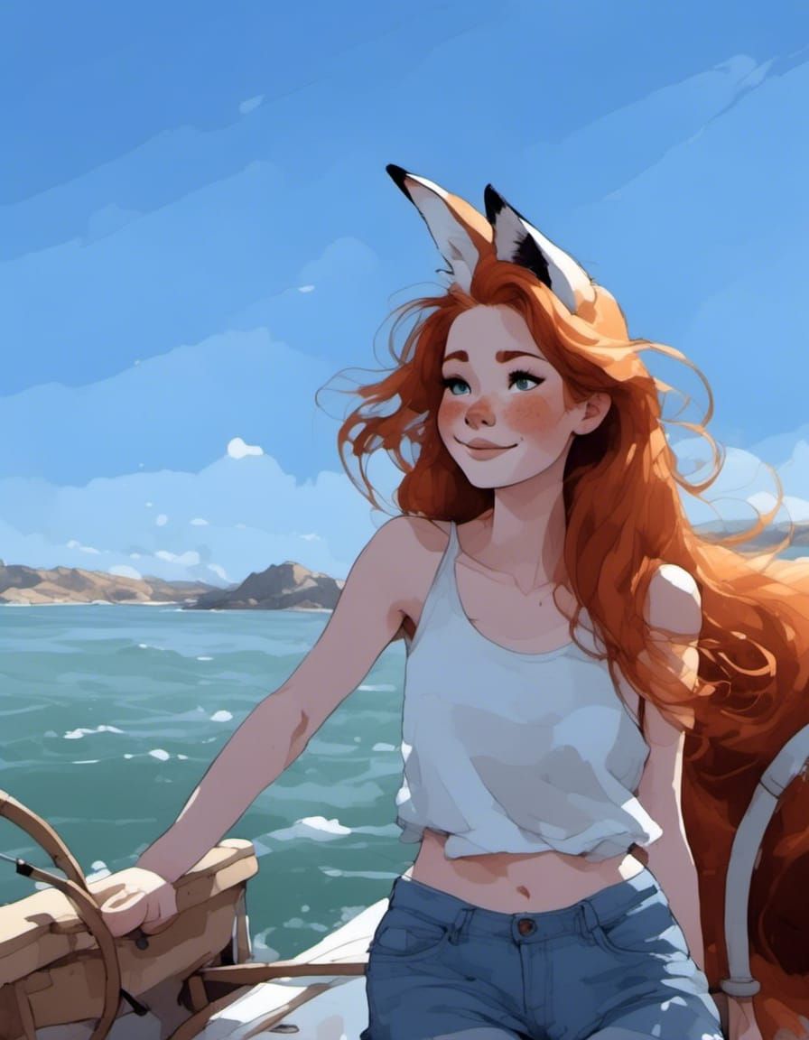 Adorable Fox-girl VIXEN on a boat.