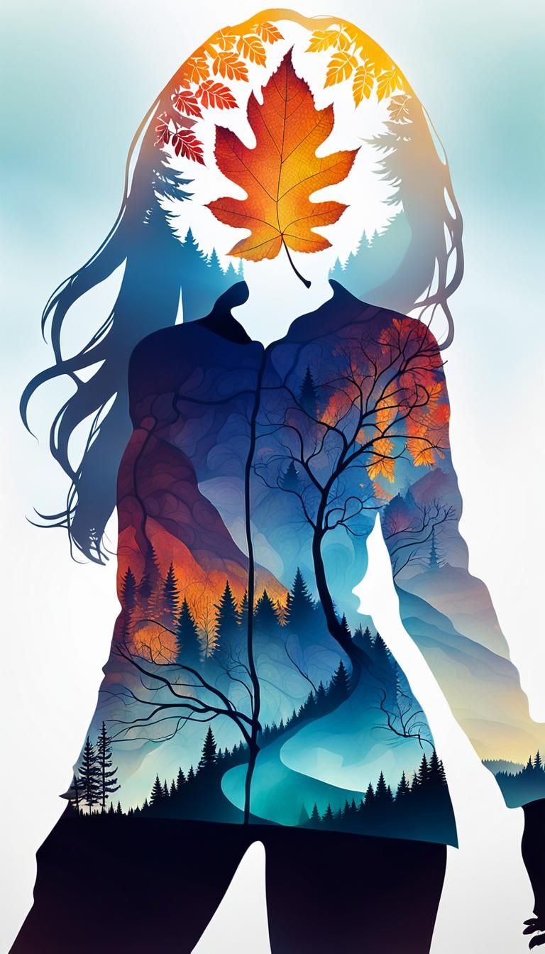 Autumn Landscape Emerging from Leaf Silhouette