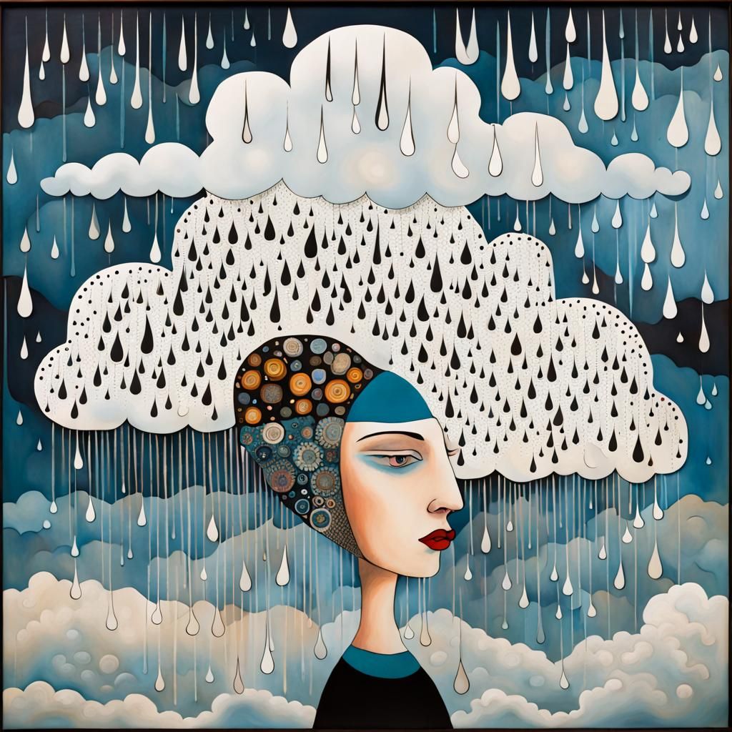 Crying Cloud in Naive Surrealist Style