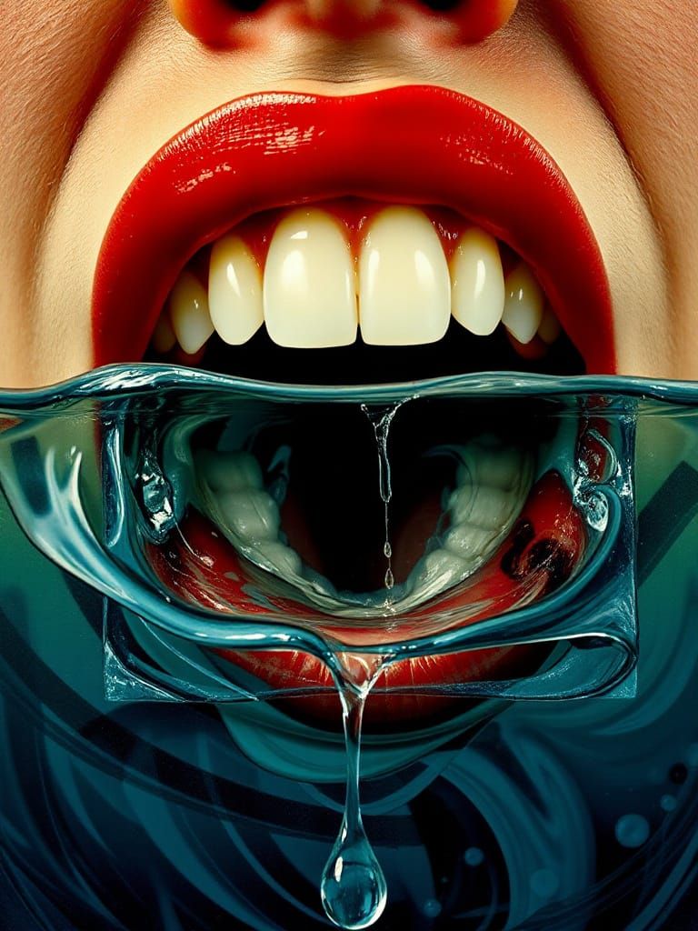 Surreal Mouth Biting Swirling Water Block
