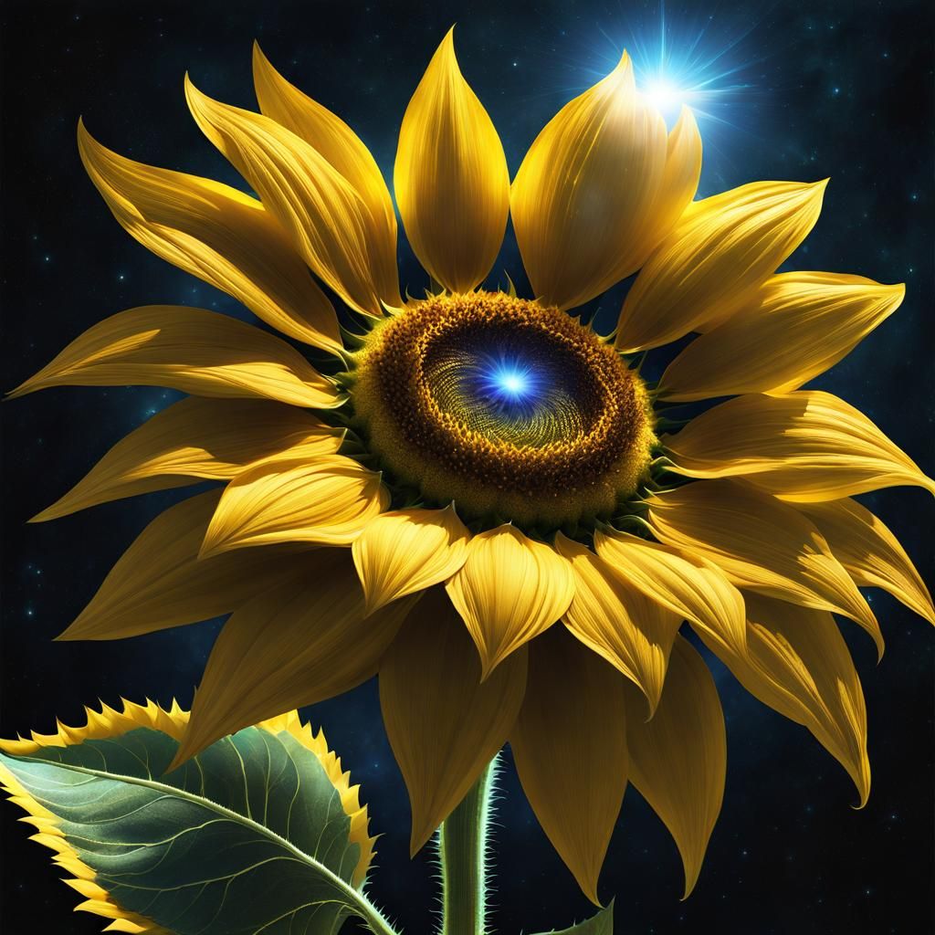Ethereal Sunflower Figure with Nebula Clouds