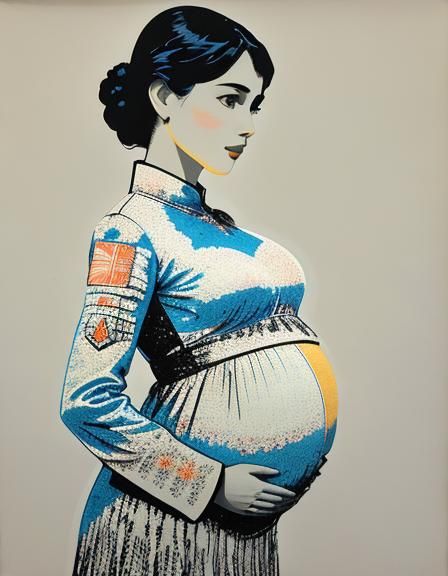 Pregnant Figure in Impressionistic Applique Style
