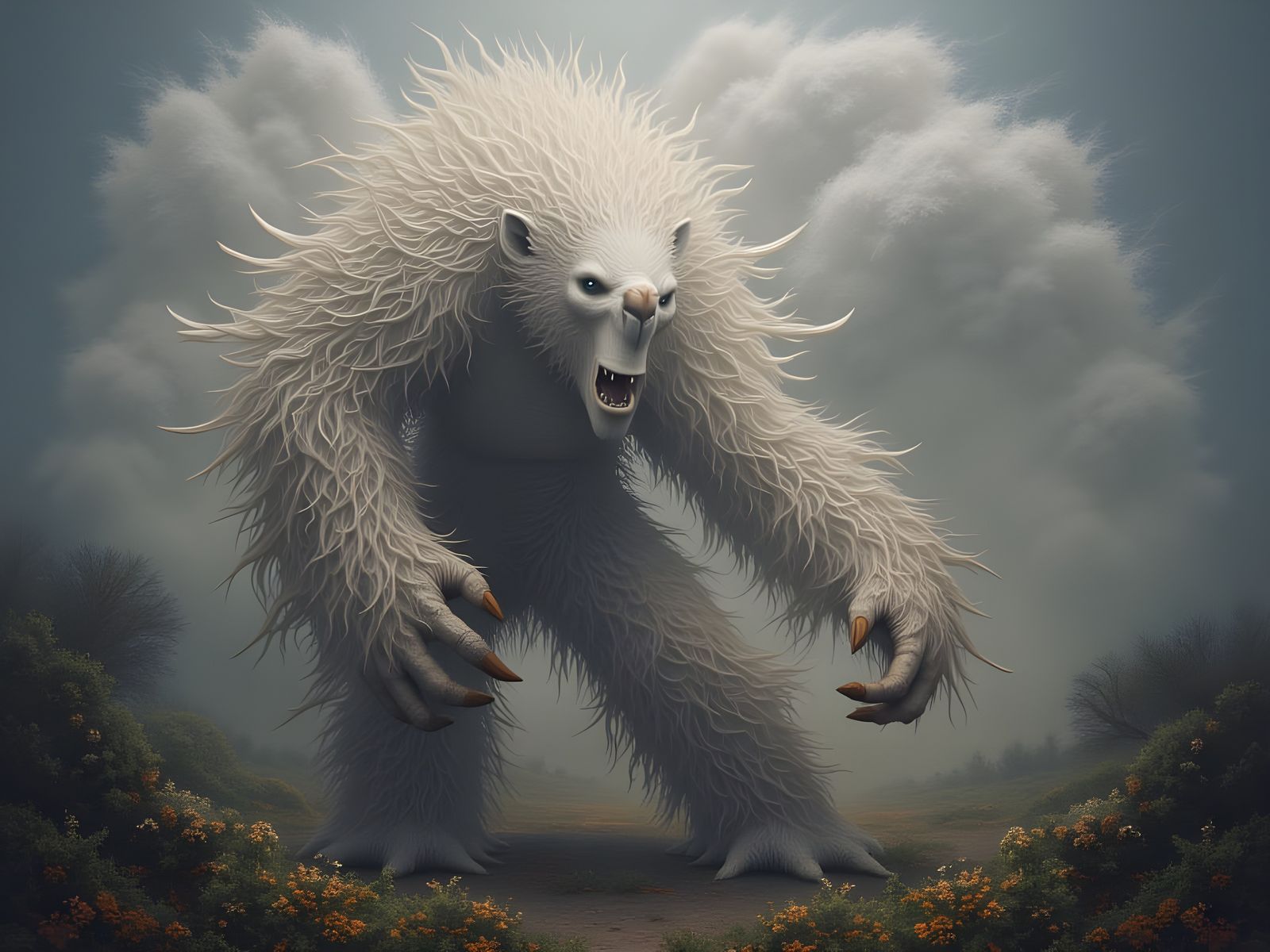 Ethereal Wendigo in Mysterious Landscape