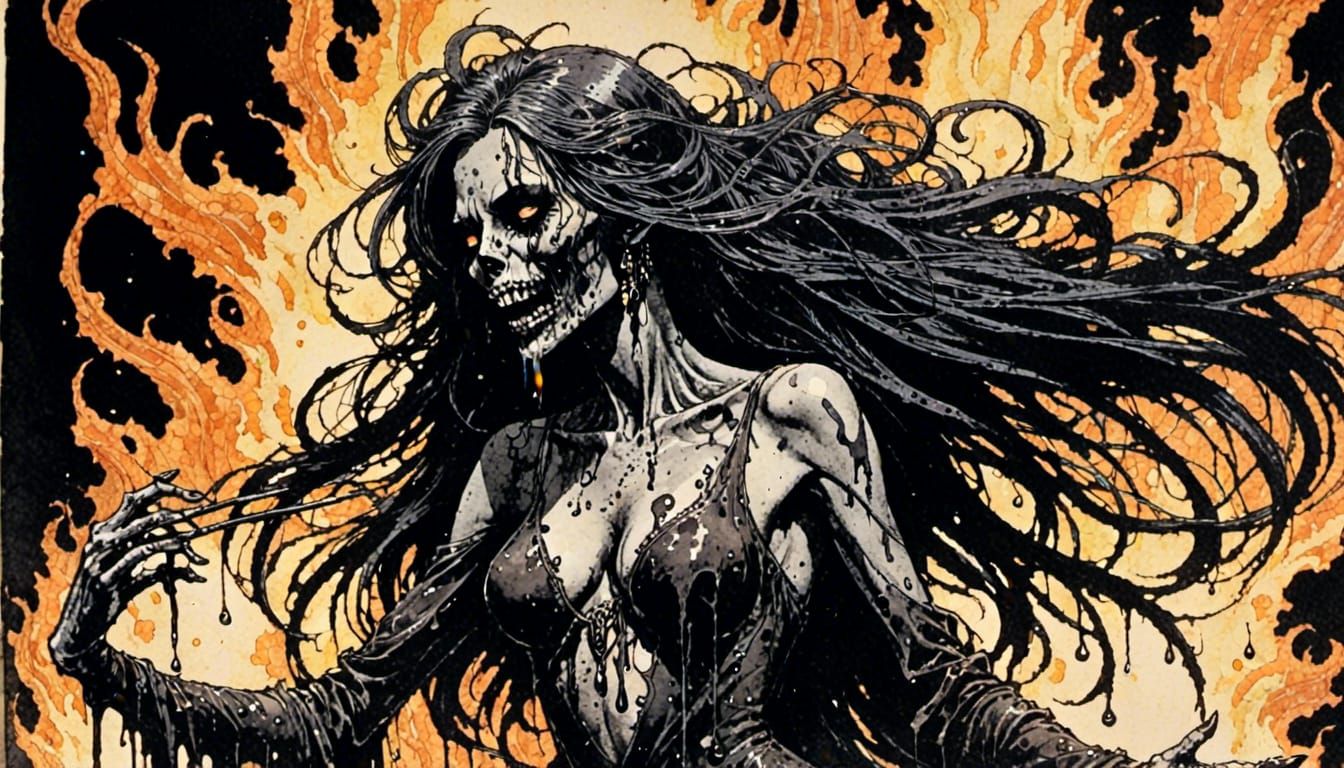 Retro Comic Book Fire Dancers in Dark Decay