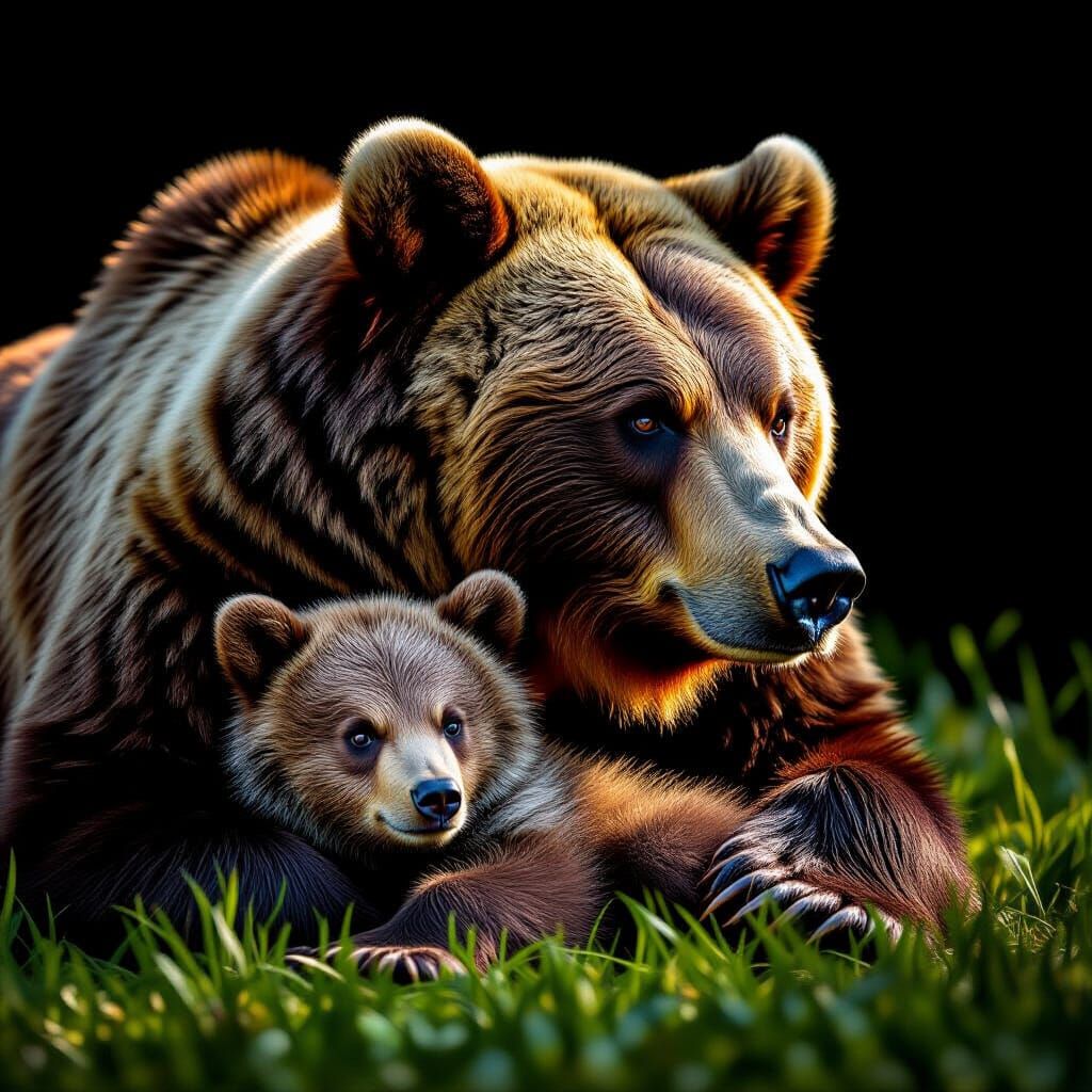 Double Exposure Bear Cub and Male Bear Portrait