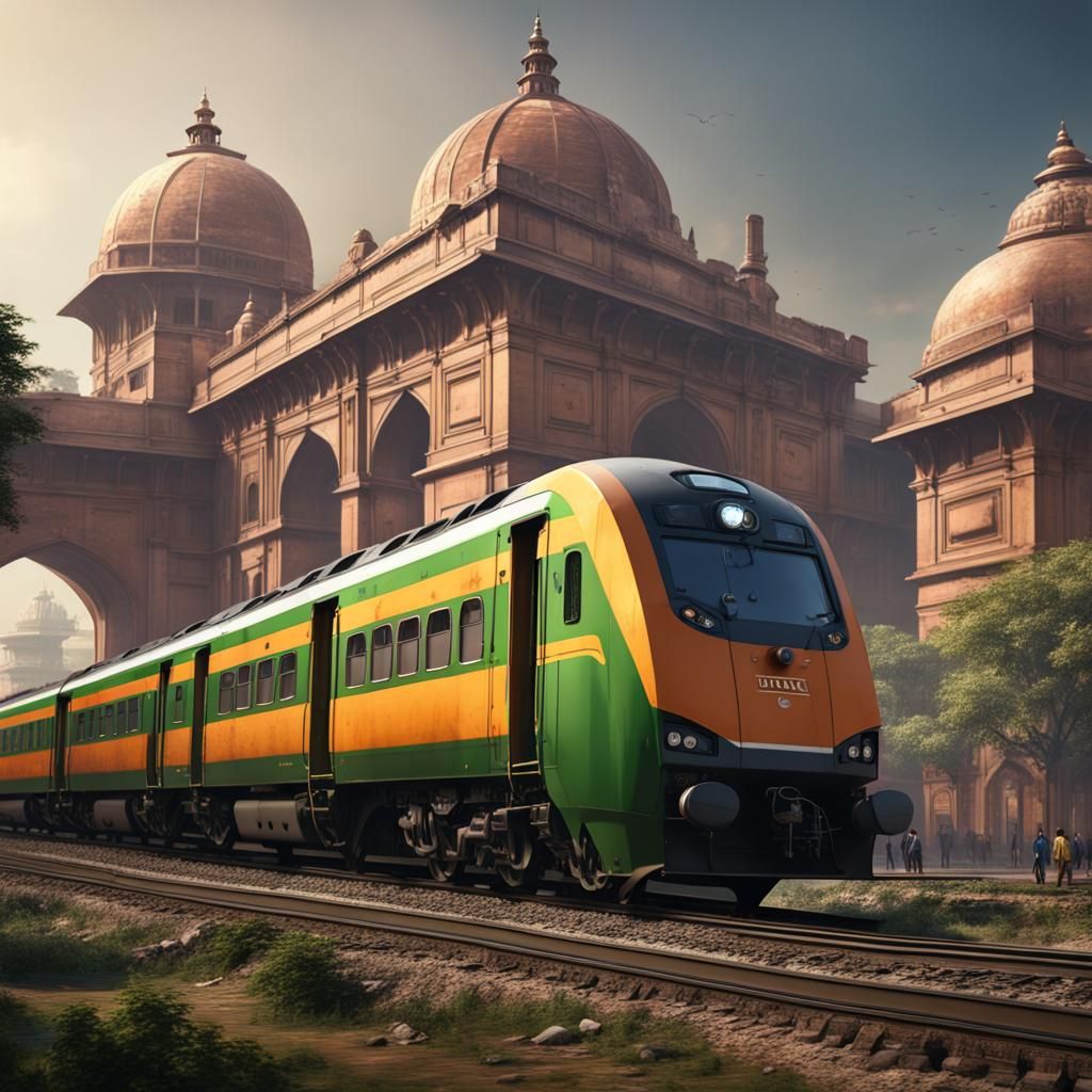 Indian Train Passes Through New Delhi in Matte Painting