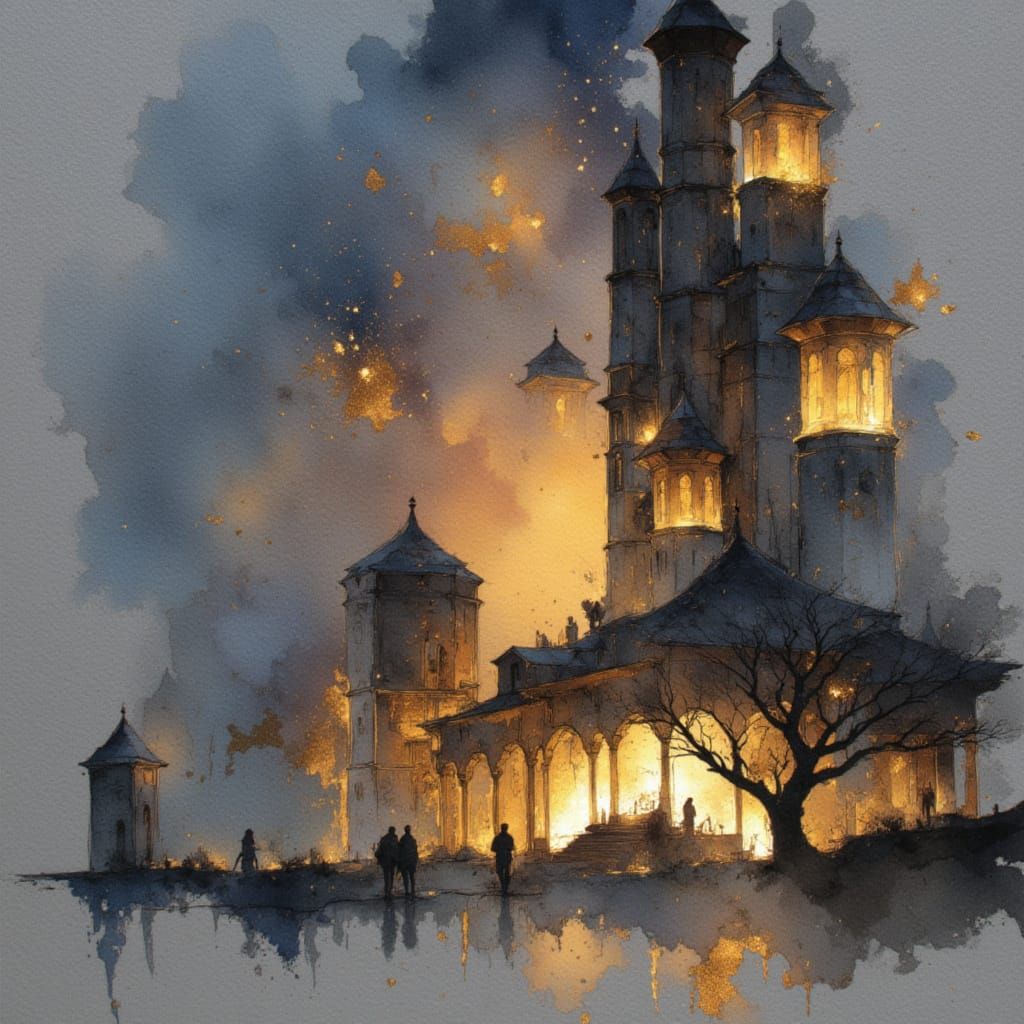 Elegant Black and Gold Watercolor Painting