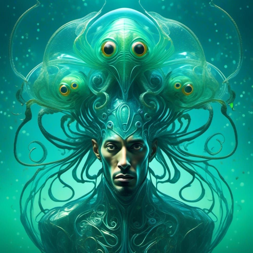 Surreal Alien Jellyfish Man with Insect Eyes