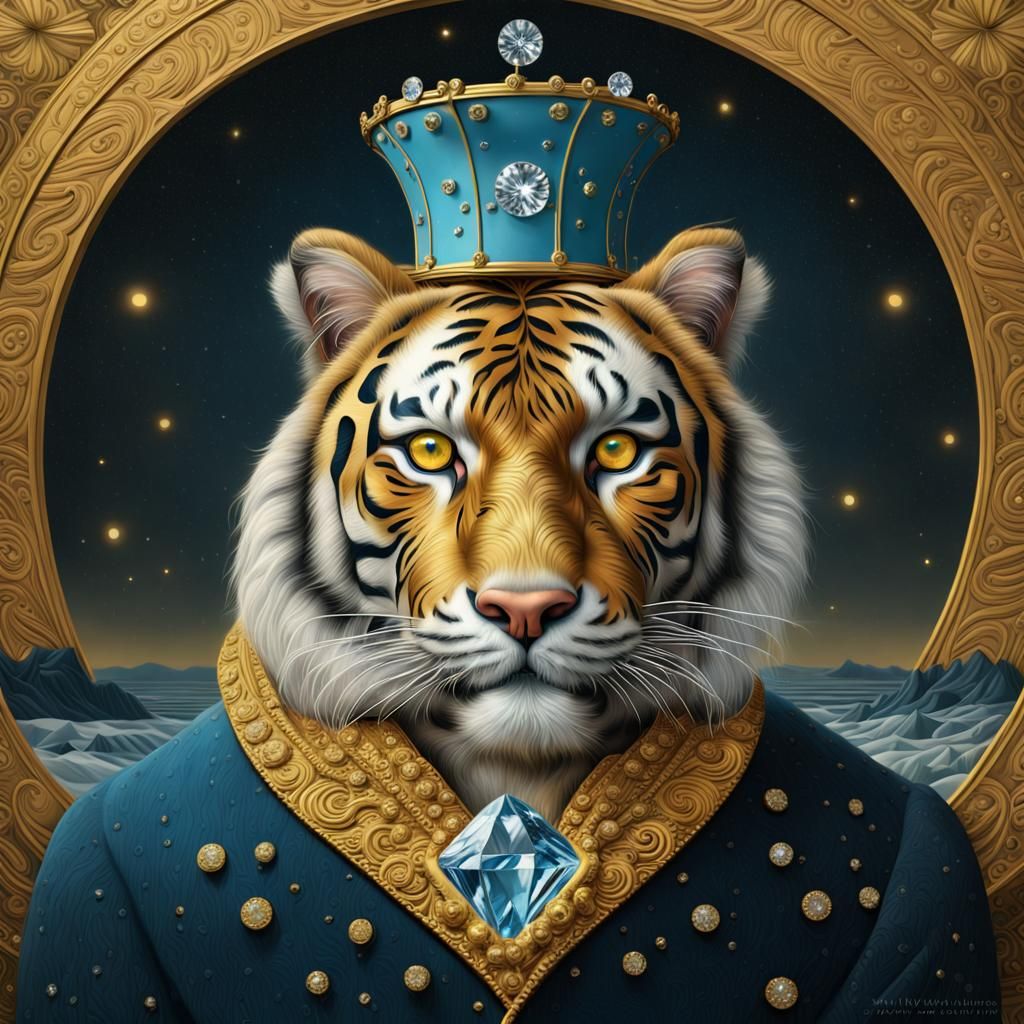 Golden Tiger with Diamond Star in Klimt Style