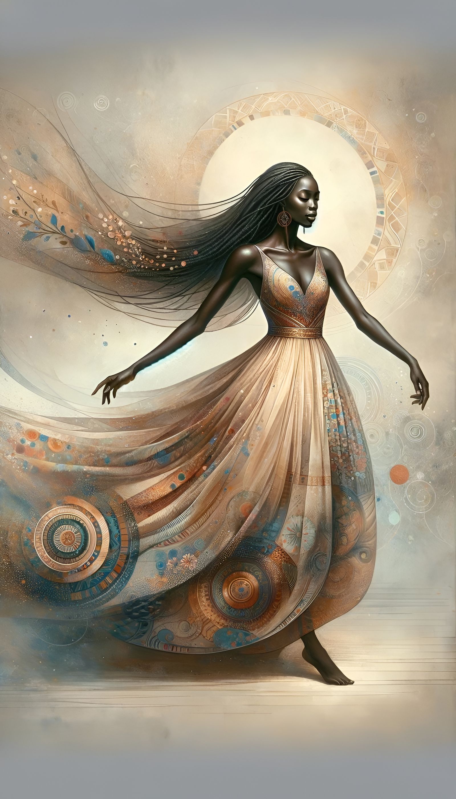 Ebony Woman Dancing in Beautiful Dress