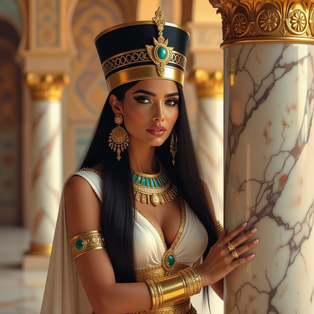 Elegant Egyptian Queen Portrait in Hyper-Realistic Style