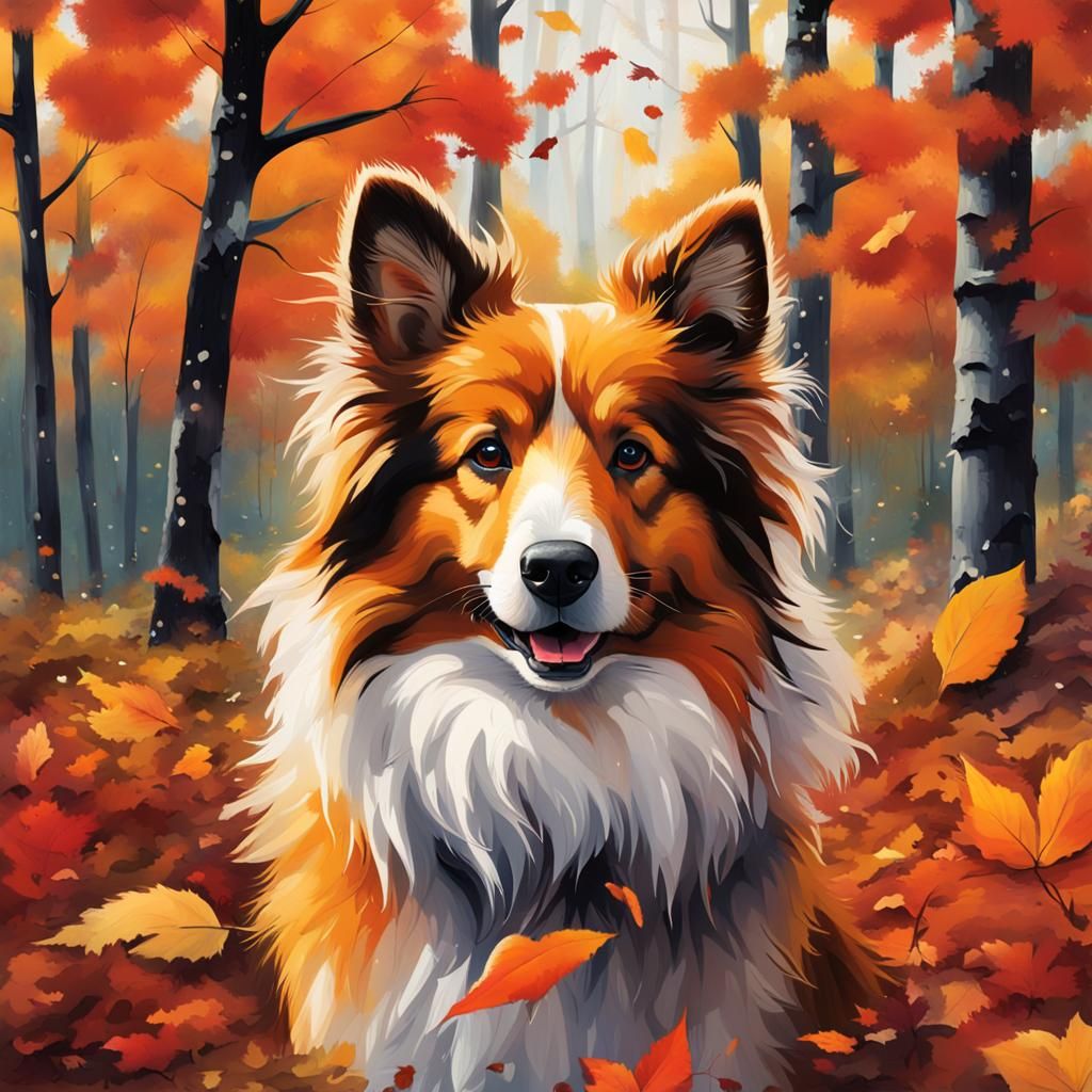 Playful Autumn Collie in Graffiti Art Style