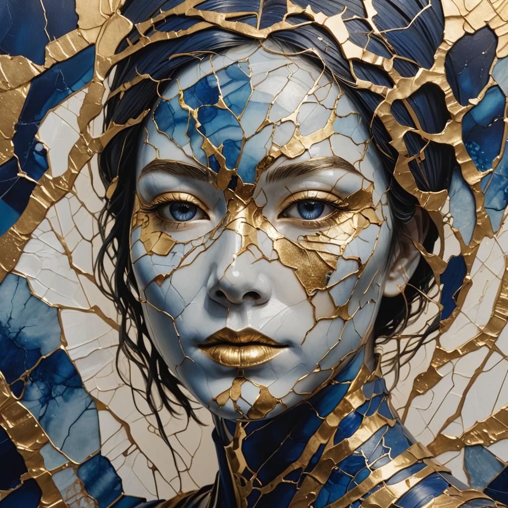 Kintsugi Mask Portrait in Lavish Matte Style