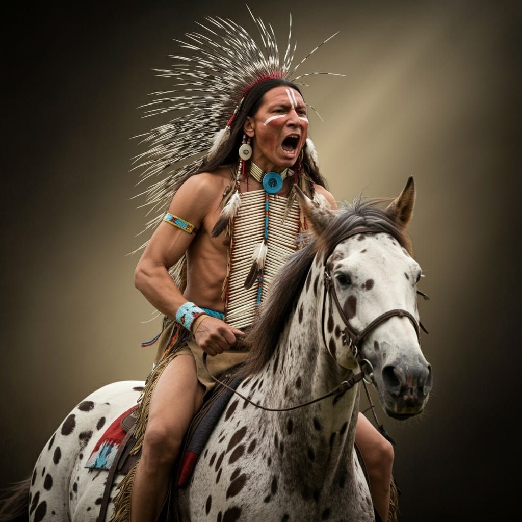 Native American Tribesman on Appaloosa Stallion