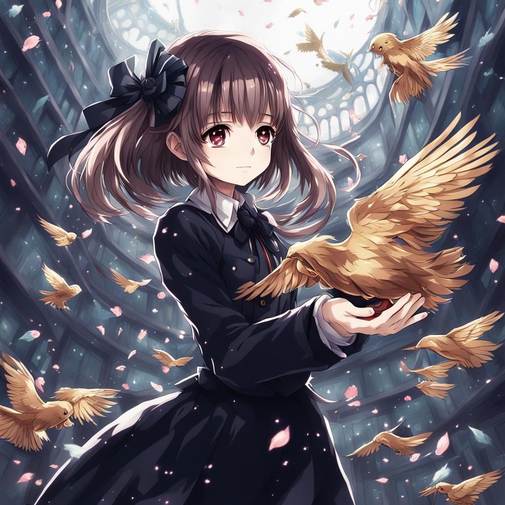 Anime Girl with Cherry Blossoms in Manga Style