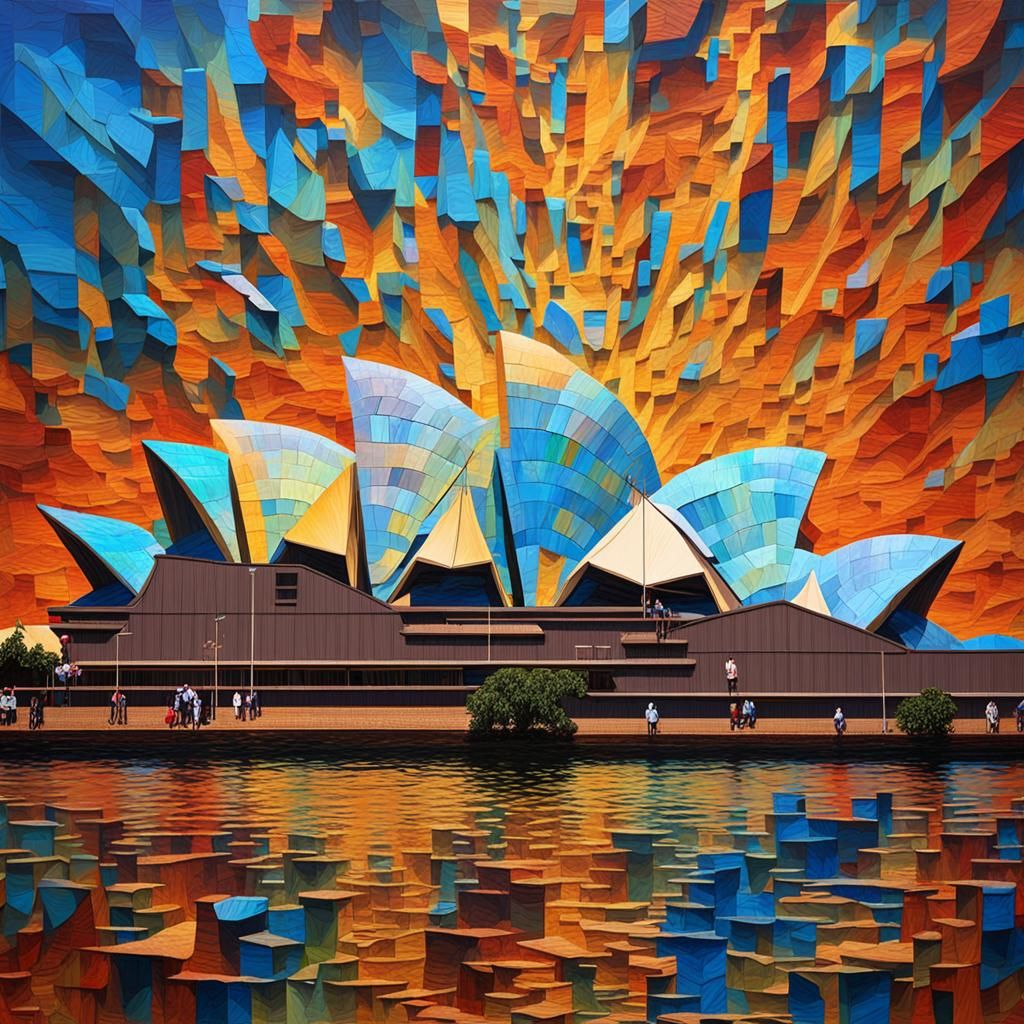Australian Landmark: Acrylic Impasto Maximalist Photoillustr...