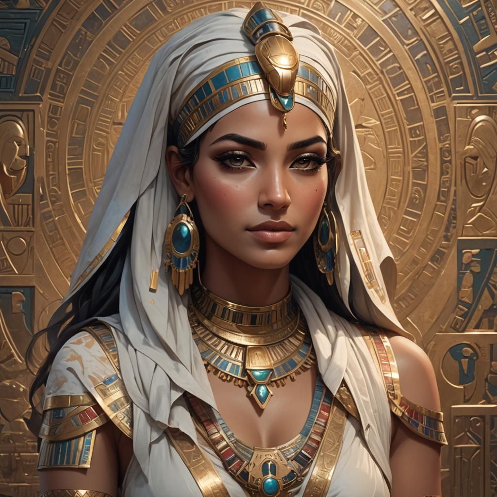 Beautiful Egyptian Woman Portrait in Splash Art Style