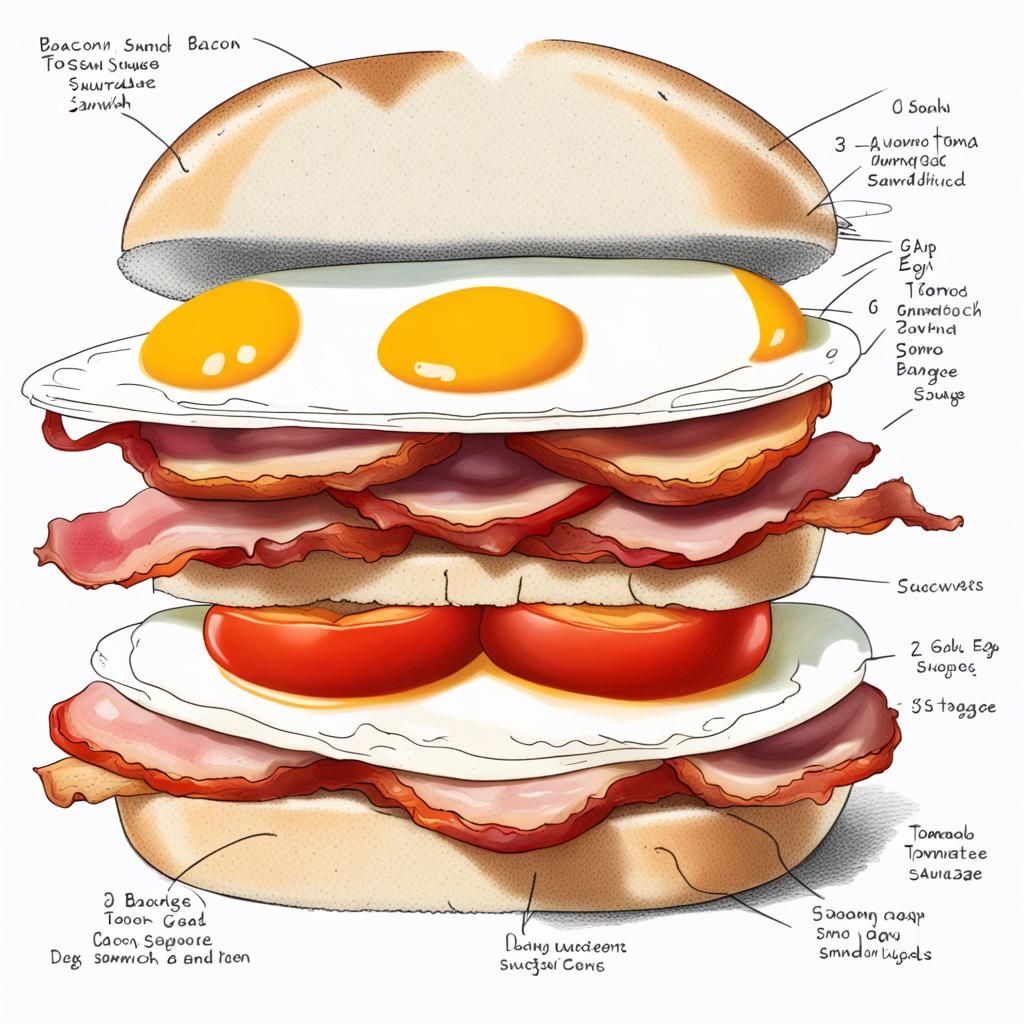 Diagrammatic Drawing of a Separated Breakfast Sandwich