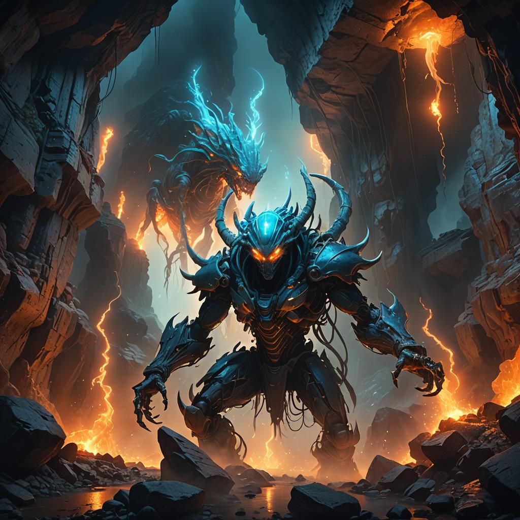 Alien Rager Invades Mine: Fantasy Concept Art