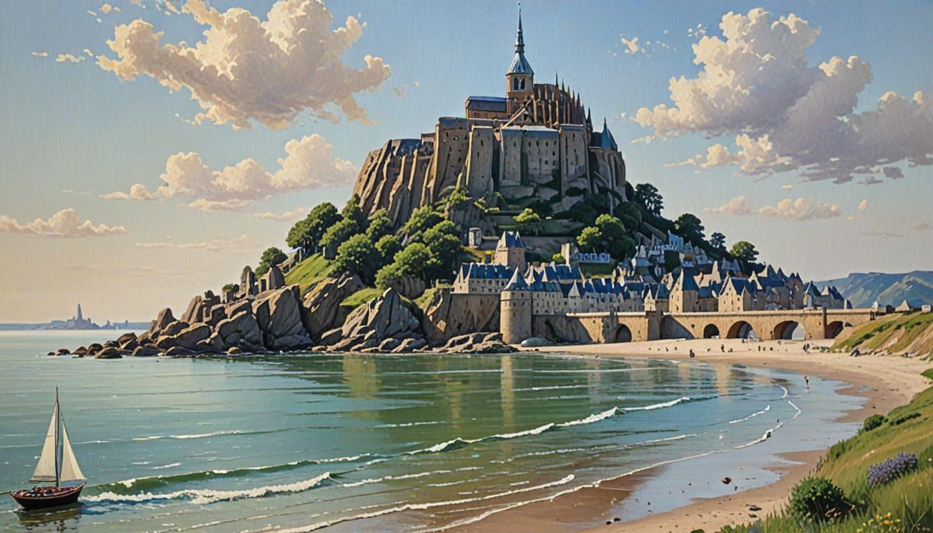 Impressionist Oil Painting of Mont San Michel