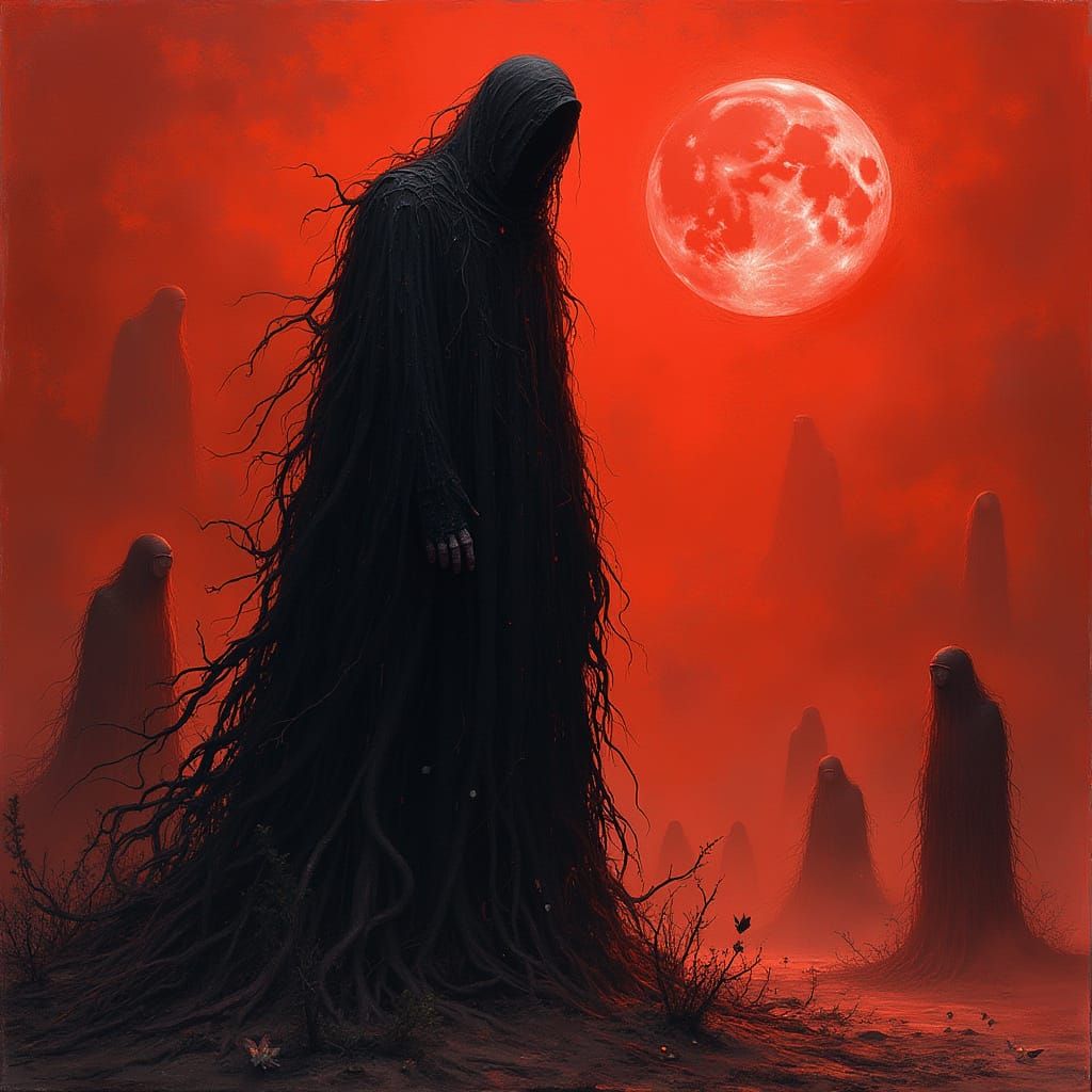 Cursed Poet in Red Fog: Dark Surrealism