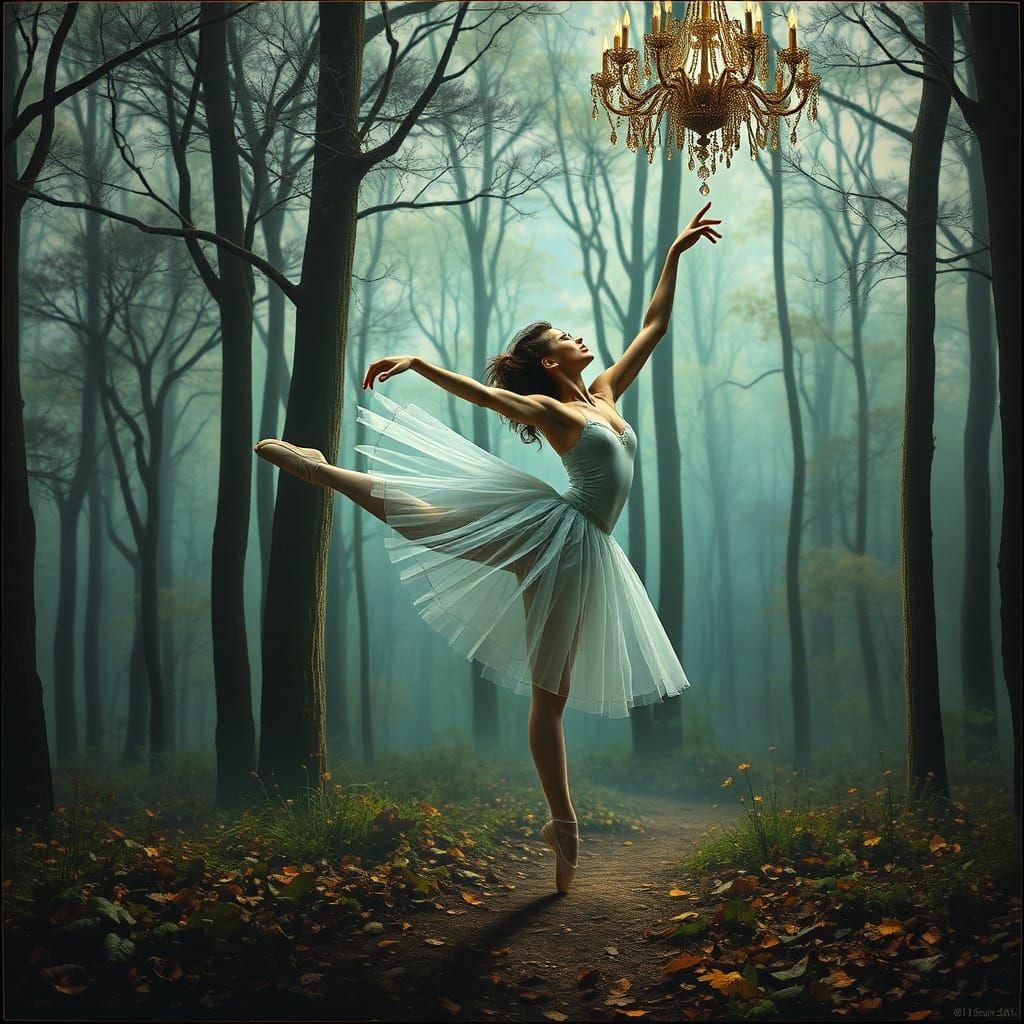 Ballerina in Iridescent Forest Dystopia