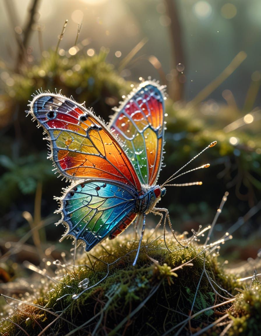 Macro Butterfly Sculpture of Spiderwebs in Sunrise Light