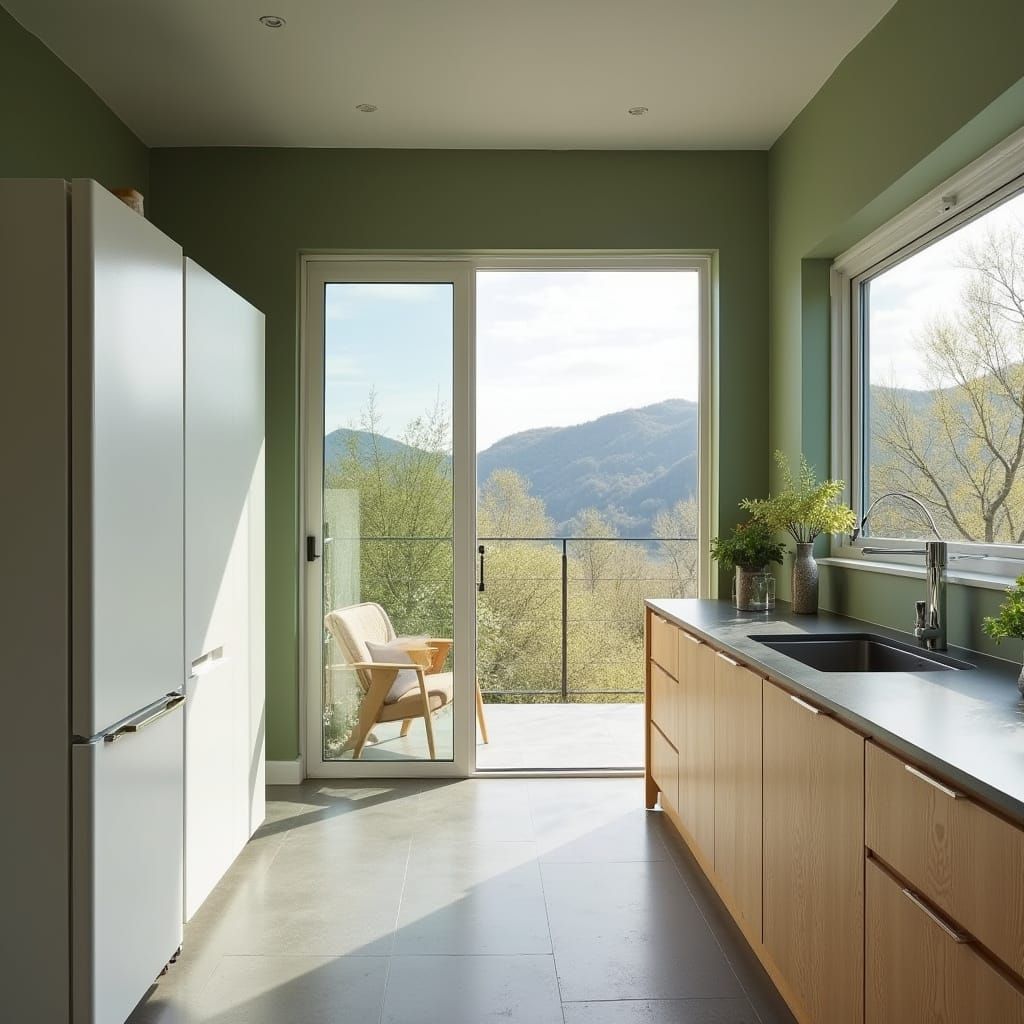 Serene Minimalist Kitchen with Oak and Scenic View