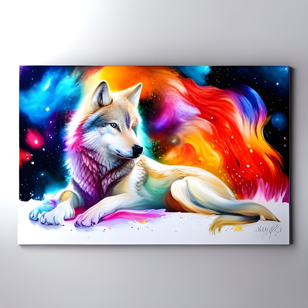 Galactic Wolf Graffiti Art: Polychromatic Space Fur