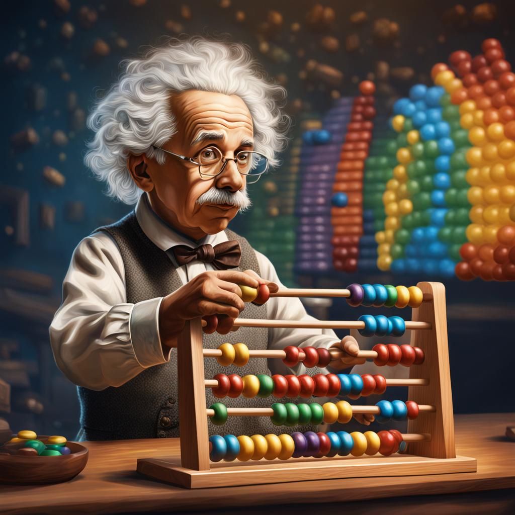 Young Einstein with Abacus: Hyperrealistic Concept Art