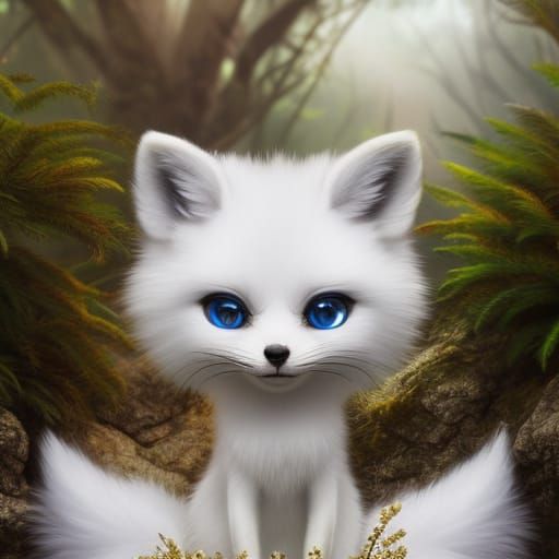 Adorable Chibi Fox with Big Eyes in Digital Painting Style