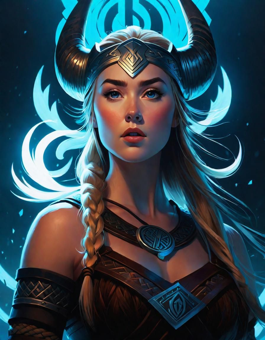 Viking Woman Portrait with Glowing Runes