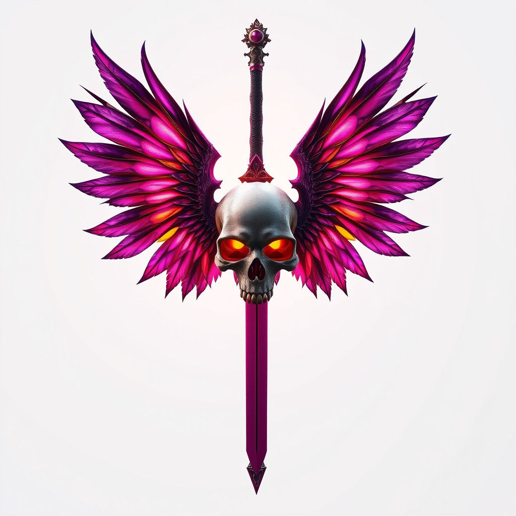 Dark Fantasy Sword with Skull Wings, Art Nouveau Style