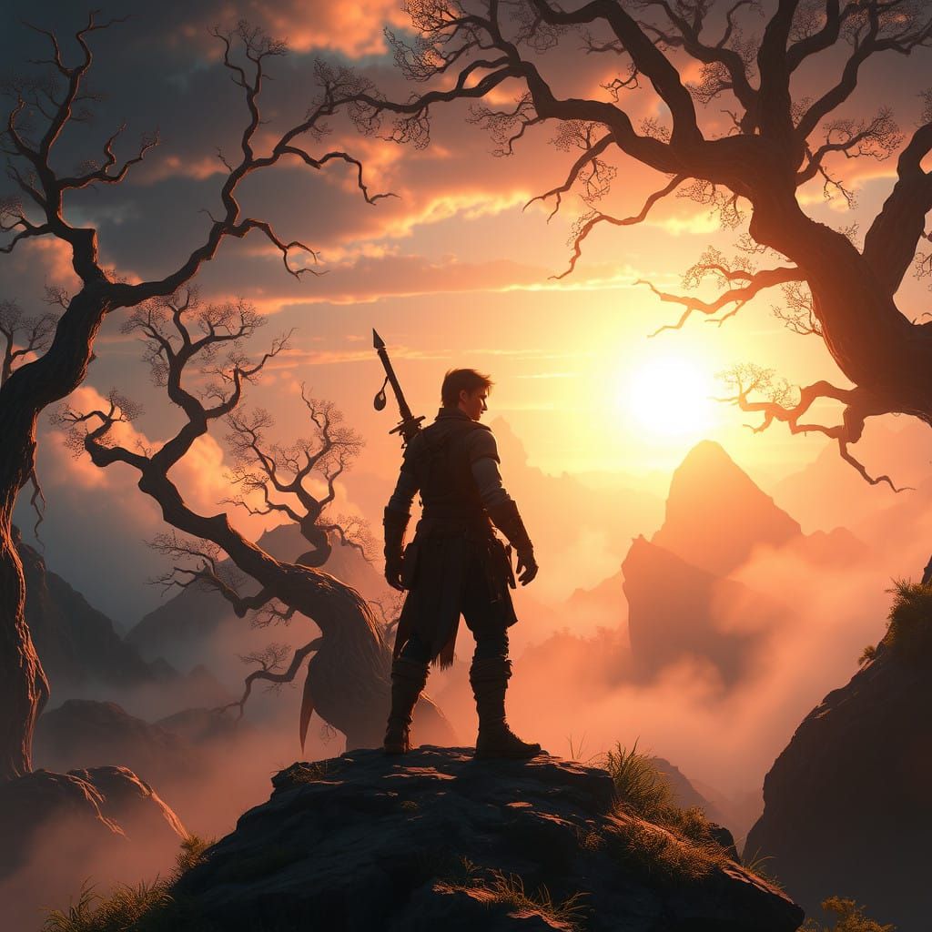 Ethereal Adventurer at Realm's Edge, in Fantasy Concept Art...