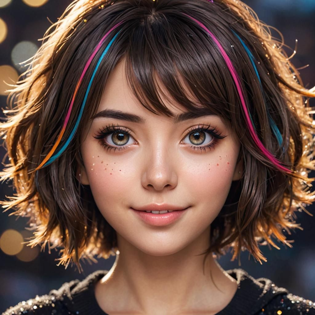 Hyperrealistic Anime Woman with Bobcut Hairstyle