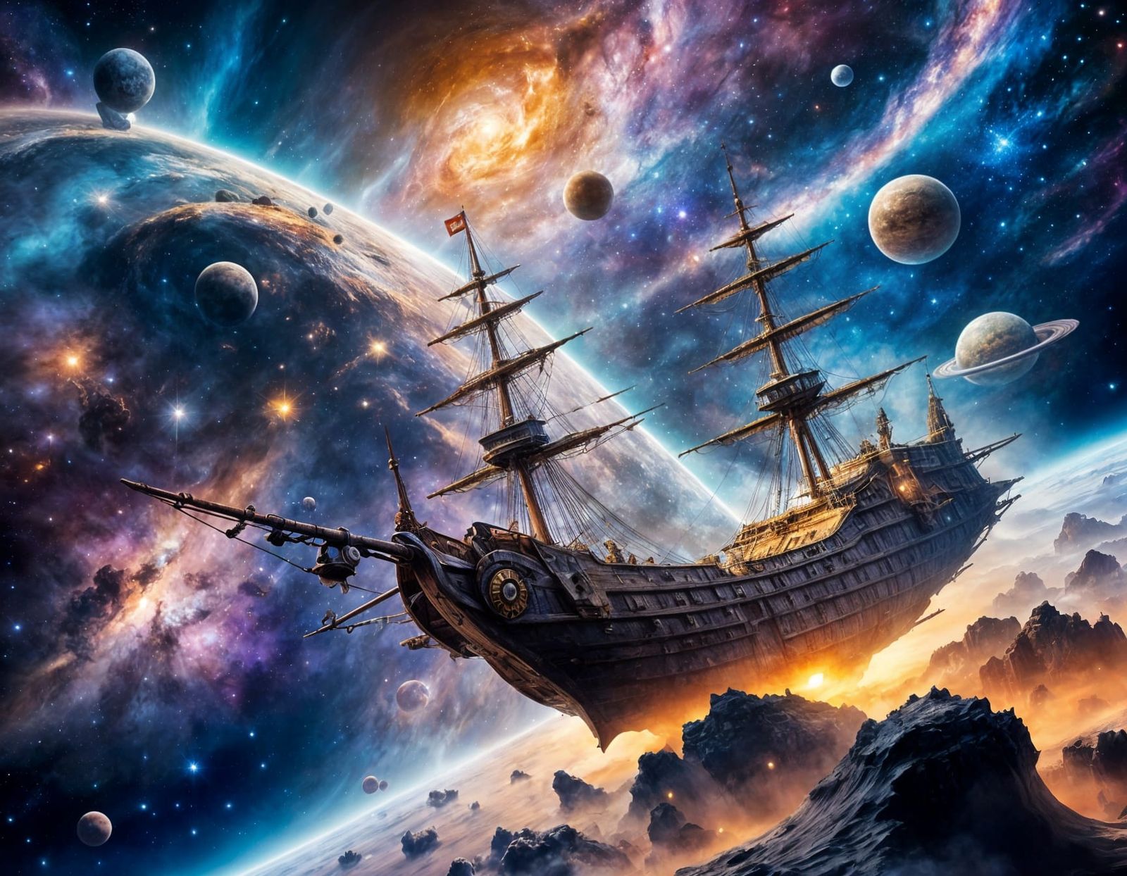 Spanish Galleon Voyage Through Crowded Nebula Galaxy