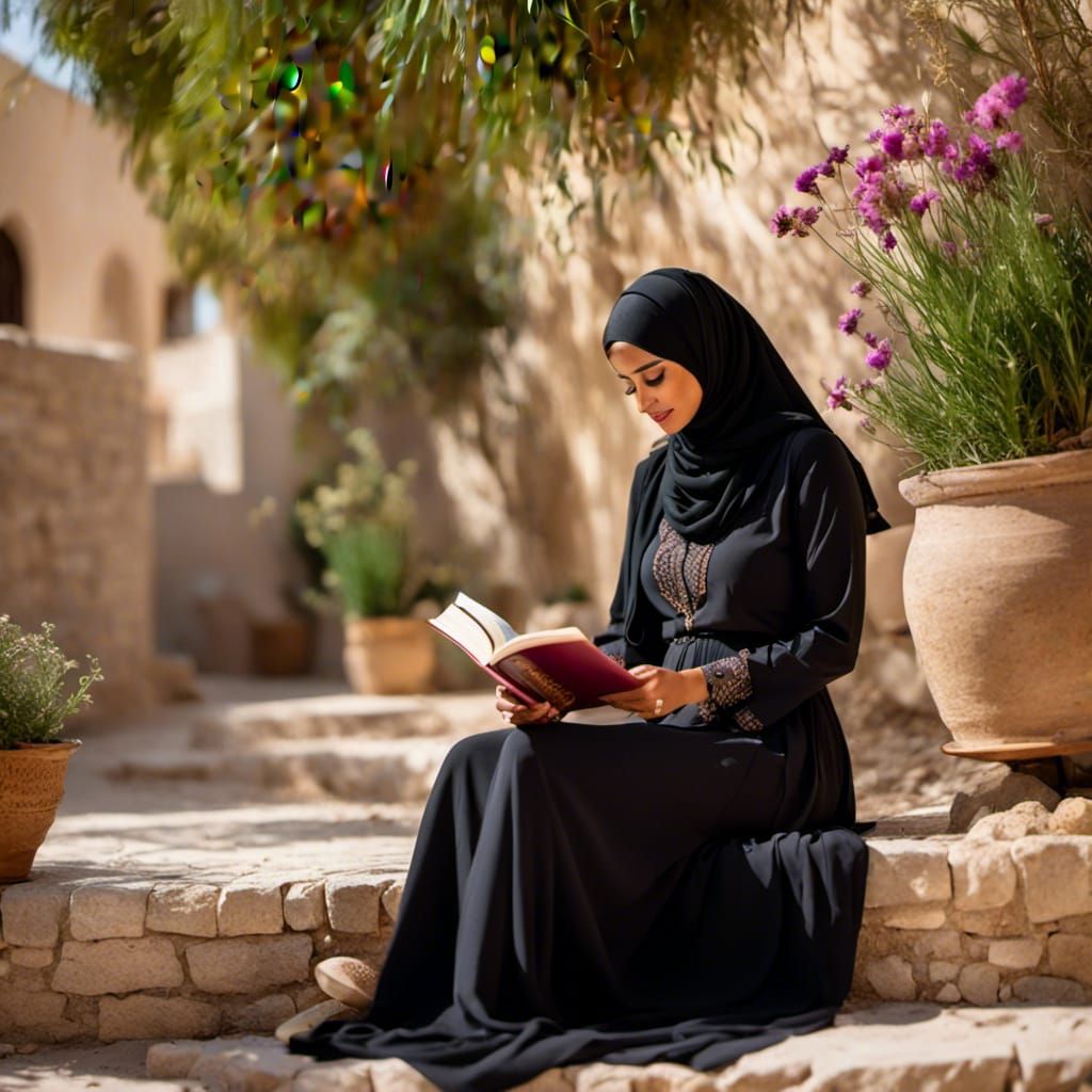 Palestinian Woman Reading: A Moment of Serenity