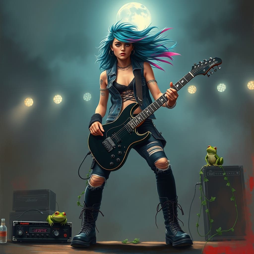 Punk Rocker Girl Performing on Woodland Stage