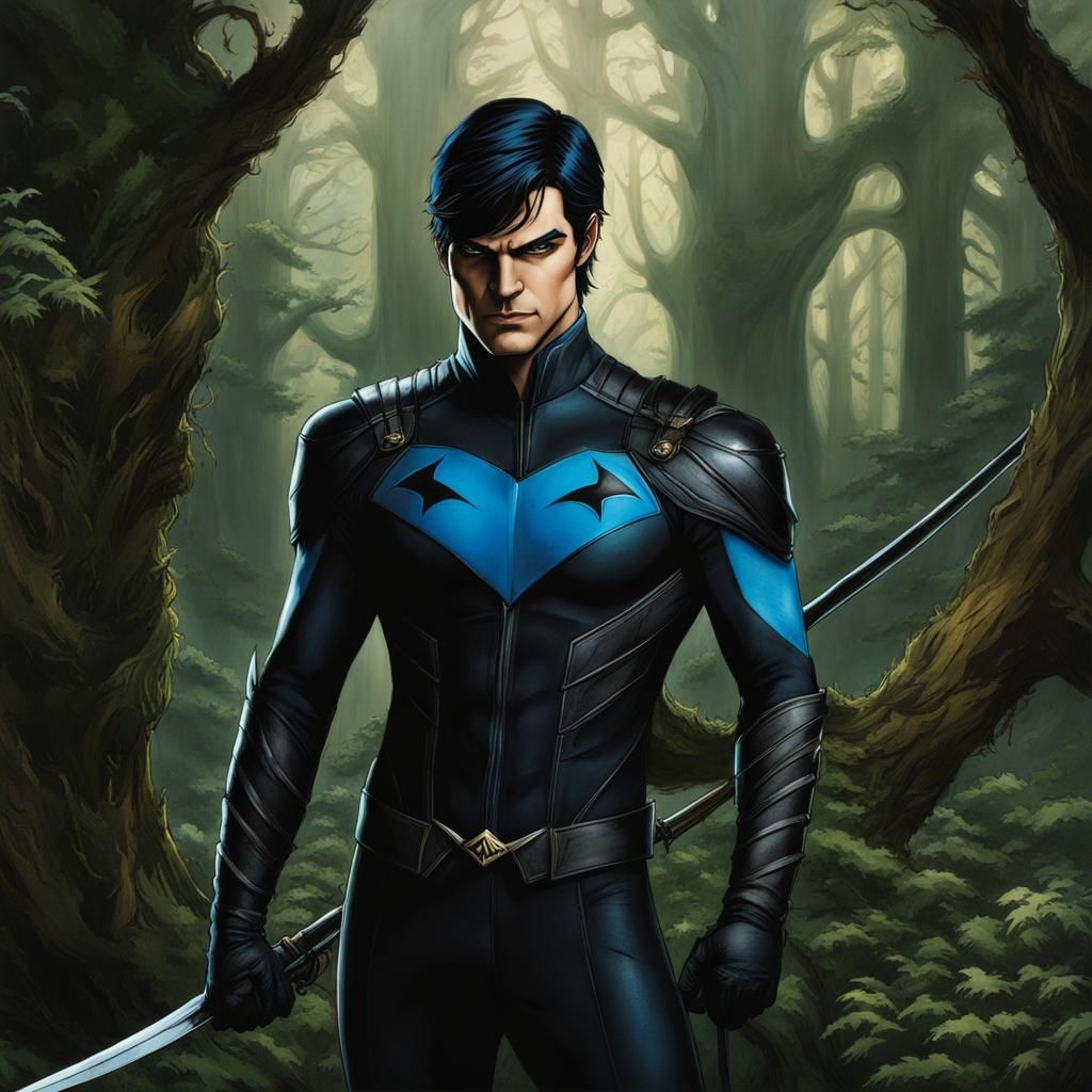 Nightwing in Mirkwood Forest: Hyperrealistic Portrait