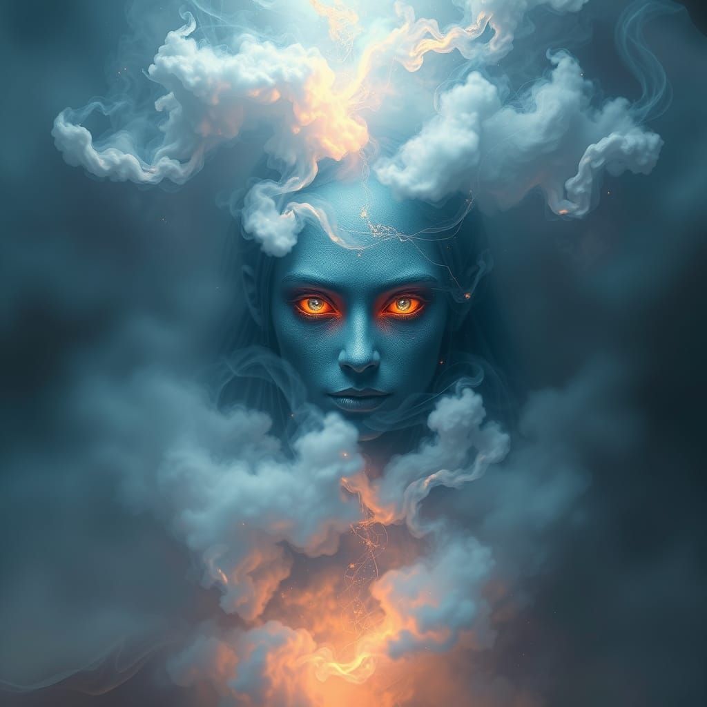 Mystical Figure Sees Through Reality in Cyberpunk Futurism