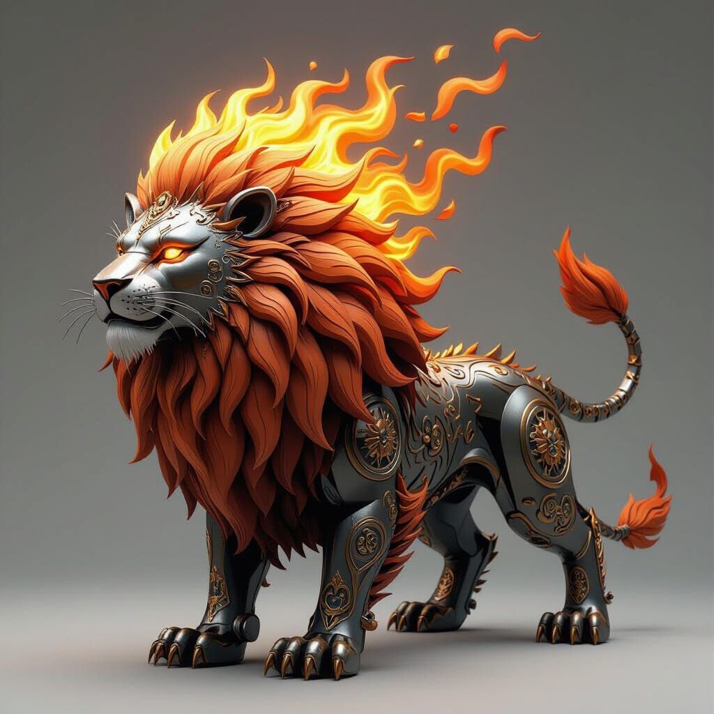 Metal Fire Lion with Scandinavian Ornamentation