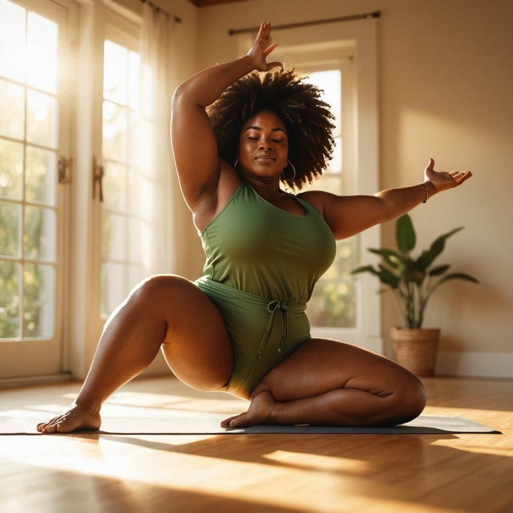 Plus-Size Black Woman in Yoga Contortions