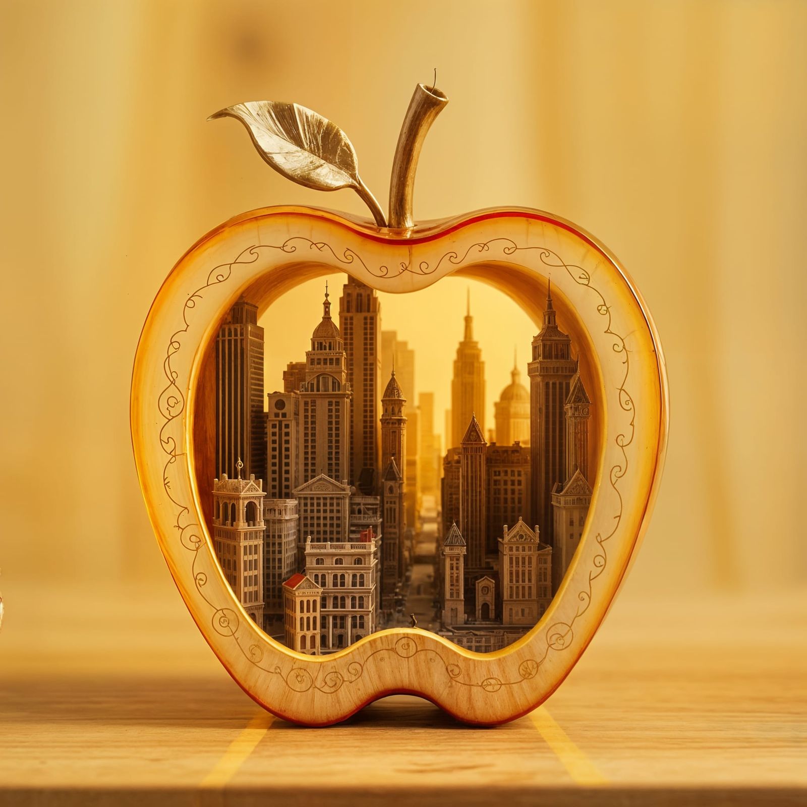 Golden Apple with Miniature City Inside