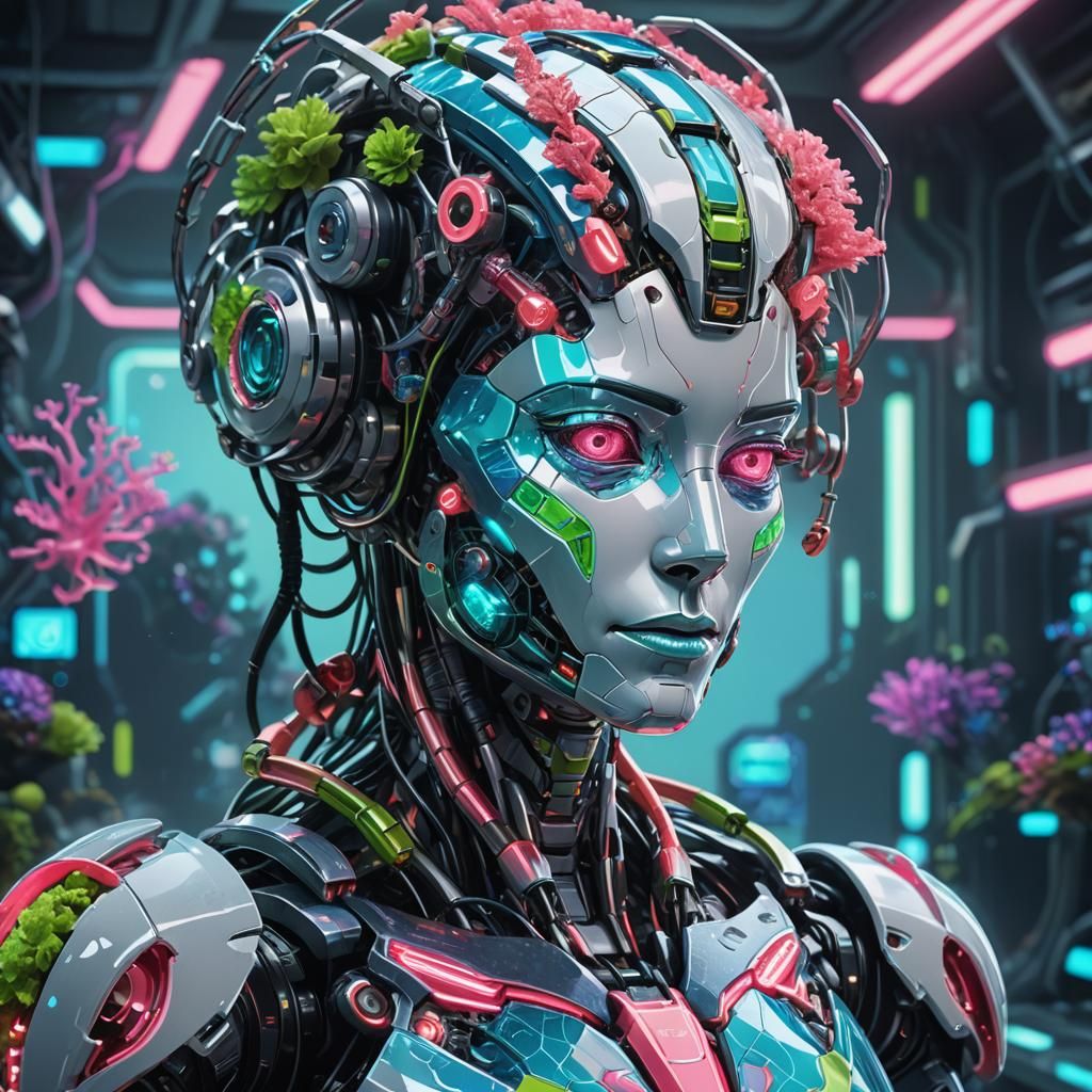 Coral Robot in Futuristic Lab, Digital Concept Art