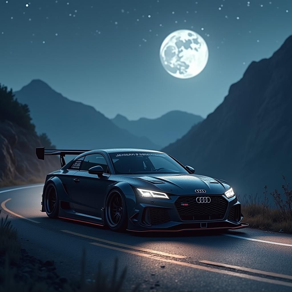 Modified Classic Audi on Mountain Road, Matte Painting