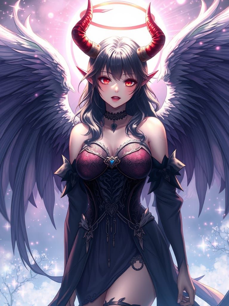 Dark Angel Daughter of the Devil in Hyper Realistic Anime St...