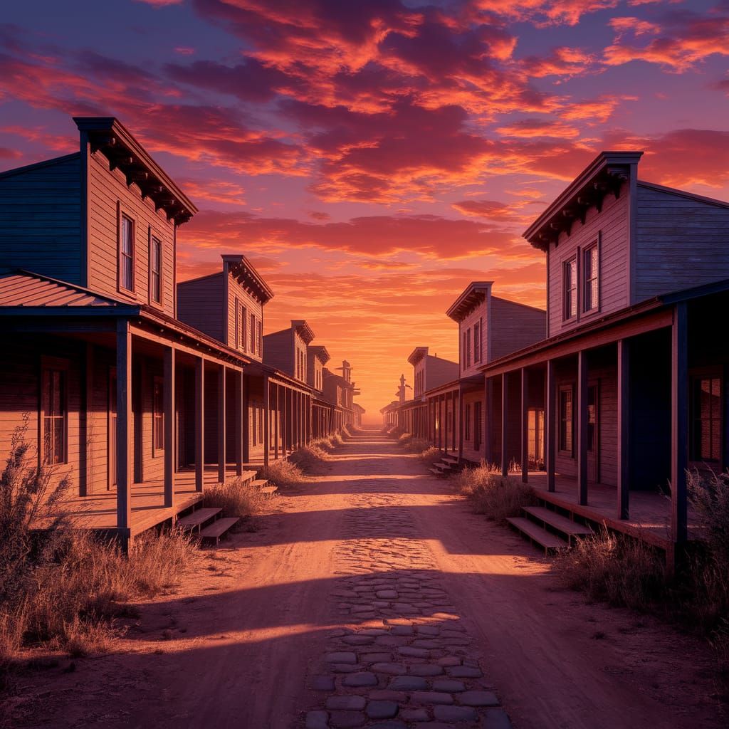 Old Western Town at Sunset: Matte Painting