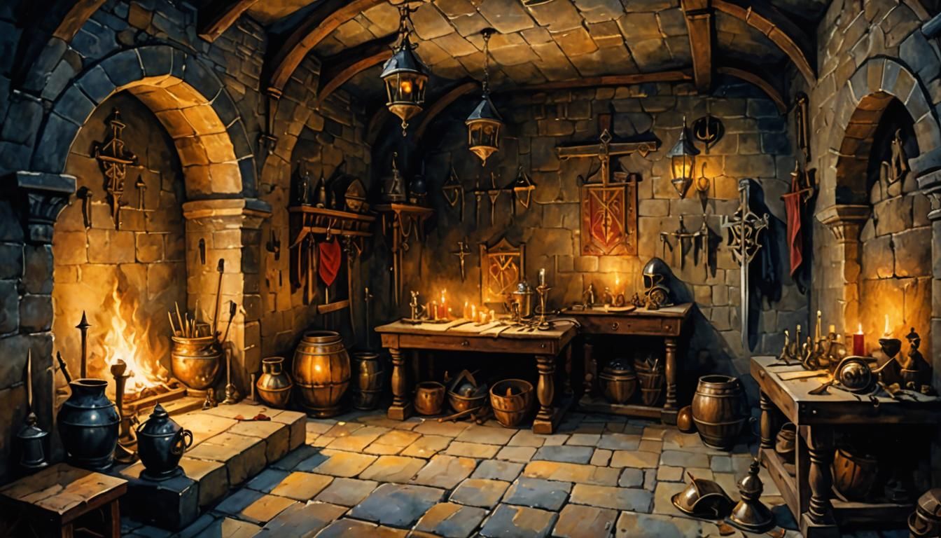 Templar Crypt: Medieval Lair in Impressionistic Style