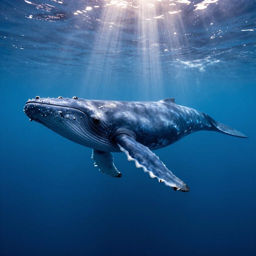 Hyperrealistic Blue Whale in Deep Ocean