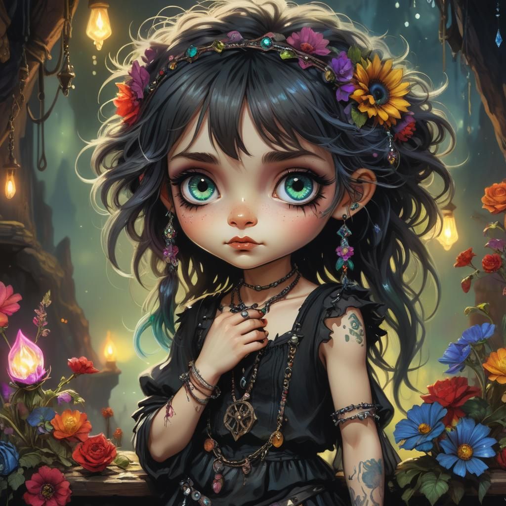 Chibi Punk Gypsy in Dark Fantasy Dreamscape